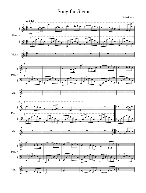 Song for sienna - Violin & Piano - Brian Crain