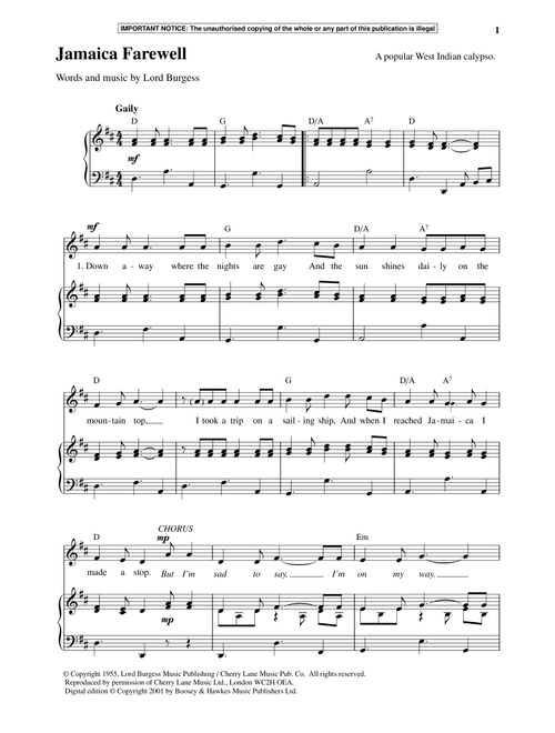 Jamaica Farewell - Lord Burgess (Piano Vocal)
