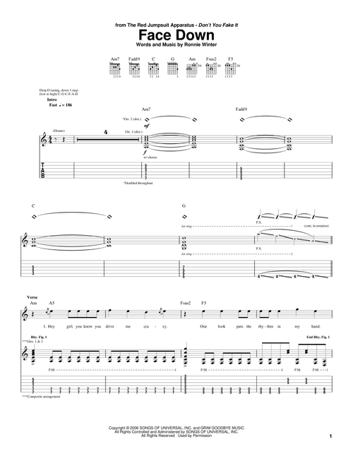 Face Down - The Red Jumpsuit Apparatus (Guitar Tab)