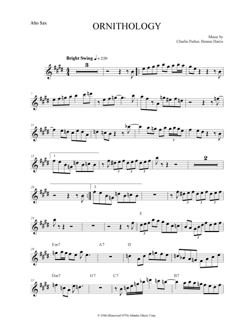 Ornithology (Arr. The Sheet Music Library) - Charlie Parker (Alto Sax Solo)