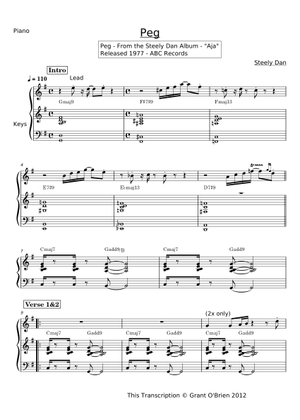 Peg by Steely Dan Sheet Music with Chords for Piano, Trombone, Cornet ...