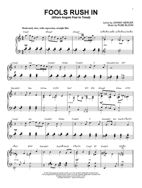 Fools Rush In (Where Angels Fear To Tread) [Jazz version] (arr. Brent Edstrom) - Frank Sinatra (Piano Solo)