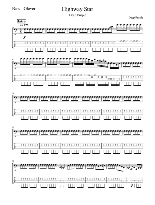 Highway Star (Arr. Tracy Dean McCallum) - Deep Purple (Bass Tab)