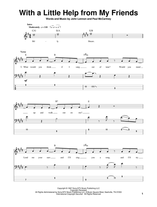 With A Little Help From My Friends - The Beatles, Joe Cocker, Sam And Mark (Bass Tab)