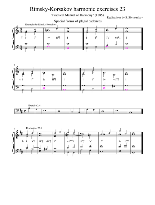 Rimsky-Korsakov harmonic exercises 23