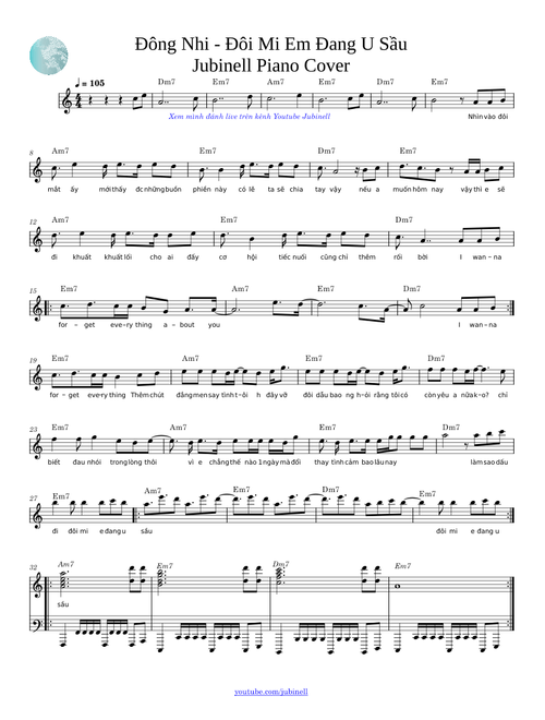 Đông Nhi - Đôi Mi Em Đang U Sầu - Jubinell Sheet Music