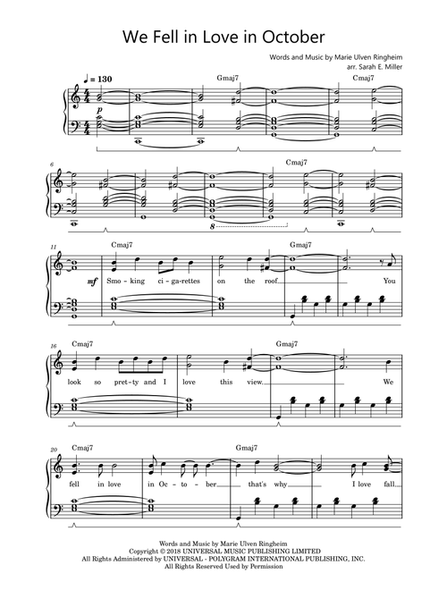 We Fell In Love In October (Arr. Sarah E Miller) - Girl In Red (Easy Piano)