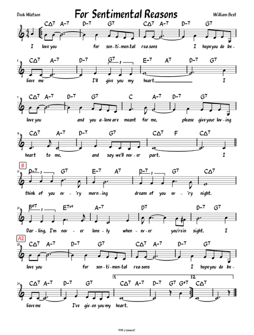 For Sentimental Reasons (Lead sheet with lyrics )