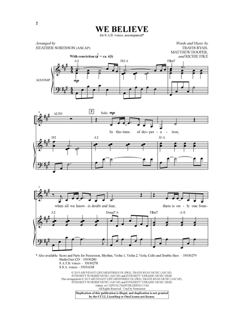 We Believe (arr. Heather Sorenson) - Newsboys (Choral, SAB)