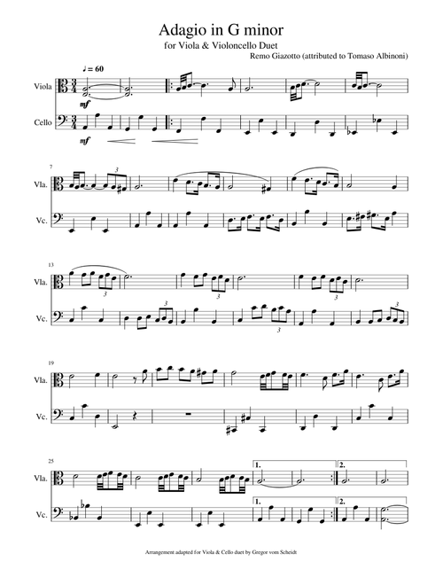 Adagio attributed to Albinoni for Viola Cello Duet