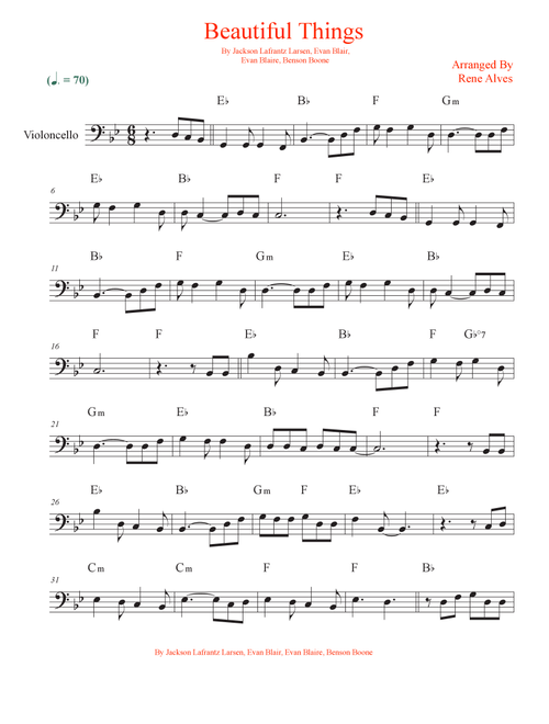 Beautiful Things (Arr. Rene Alves) - Benson Boone (Cello Solo)