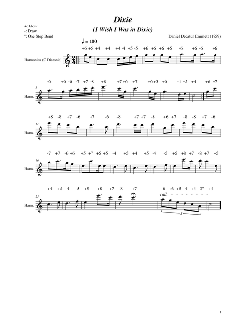 Dixie (Diatonic Harmonica in C with Tabs) - Daniel Decatur Emmett
