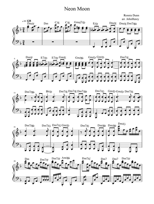 Neon Moon (Arr. JohnHenry) - Brooks & Dunn (Easy Piano)