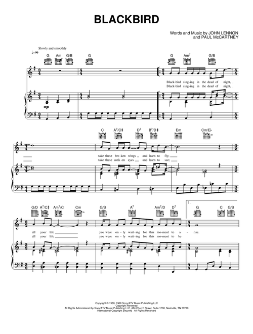Blackbird - The Beatles (Piano-Vocal-Guitar)