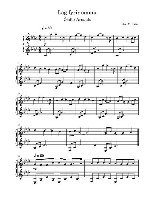Lag Fyrir Ommu (Arr. Magdalena Galka) - Olafur Arnalds (Piano Solo)