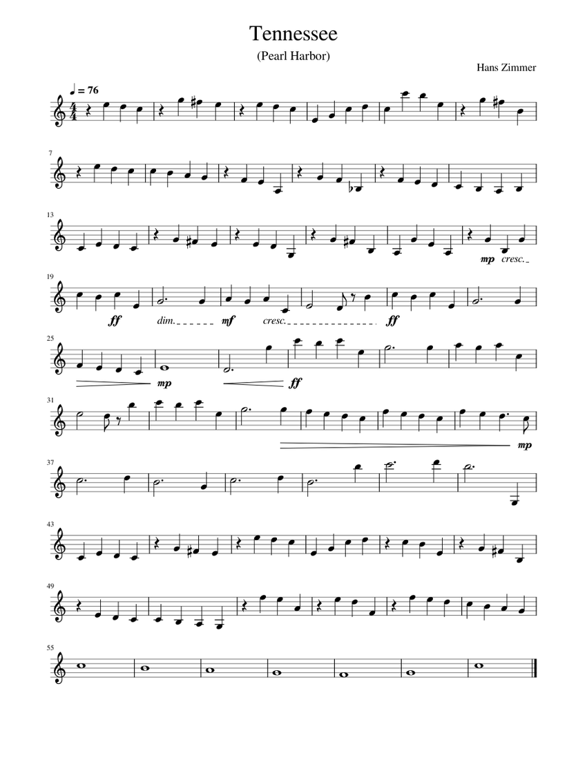 The Recorded Violin Vol.2 CD3枚組 Pearl Tennessee – Hans Zimmer (Pearl Harbor) Sheet Music for Violin