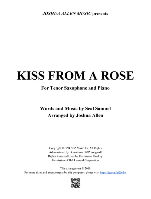 Kiss From A Rose (Arr. Joshua Allen) - Seal (Tenor Sax and Piano)