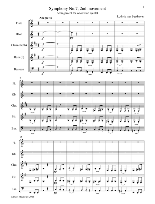 Symphony No.7, 2nd movement (Arr. Edition Maulwurf) - Ludwig van Beethoven (Woodwind Ensemble)