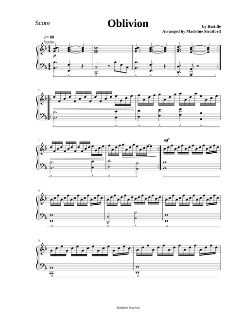 Oblivion - Bastille - Piano Accompaniment