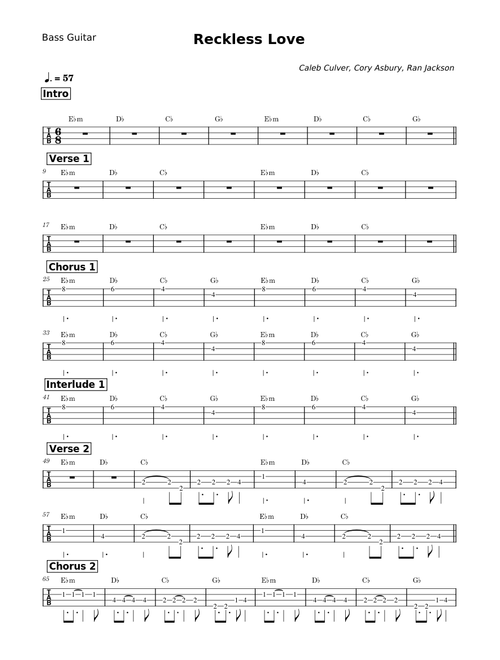 Reckless Love – Bethel Music, Cory Asbury (BASS TAB)
