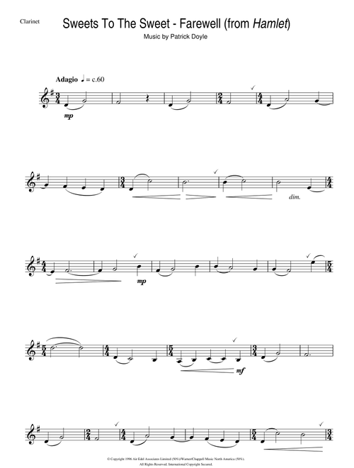 Sweets To The Sweet - Farewell (from Hamlet) - Patrick Doyle (Clarinet Solo)