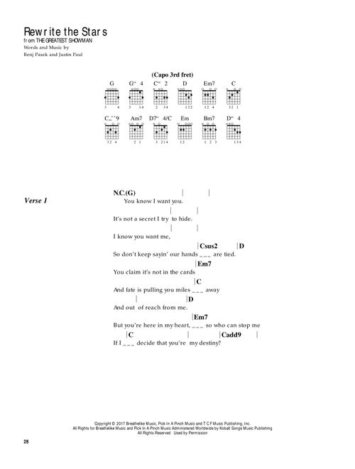 Rewrite The Stars (from The Greatest Showman) - Zac Efron & Zendaya (Guitar Chords-Lyrics)