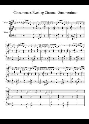 Summertime - cinnamons × evening cinema Sheet Music for Piano