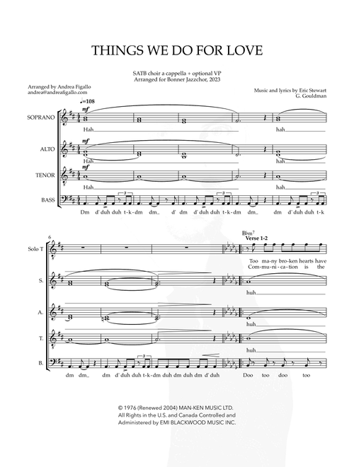 Things We Do For Love (Arr. Andrea Figallo) - 10Cc (Choral, SATB)
