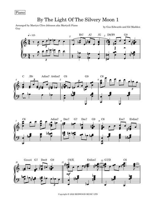 By The Light Of The Silvery Moon (Arr. Martyn Clive Johnson (aka Martycli Piano Guy)) - Doris Day (Piano Solo)
