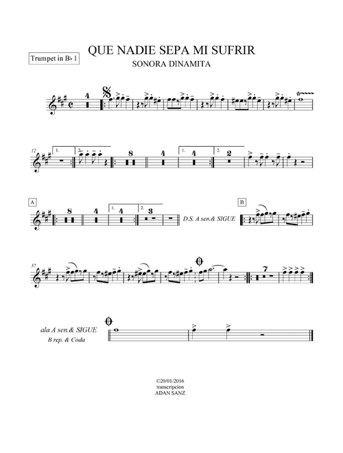 Que Nadie Sepa Mi Sufrir (I Don't Want Anyone To Know My Suffering) (Arr. Transcription from Sonora Dinamita - Only Trumpets) - Julio Iglesias (Trumpet Duet)