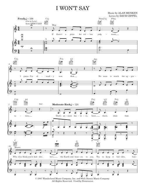 I Won't Say (I'm In Love) - Alan Menken (Piano-Vocal-Guitar)