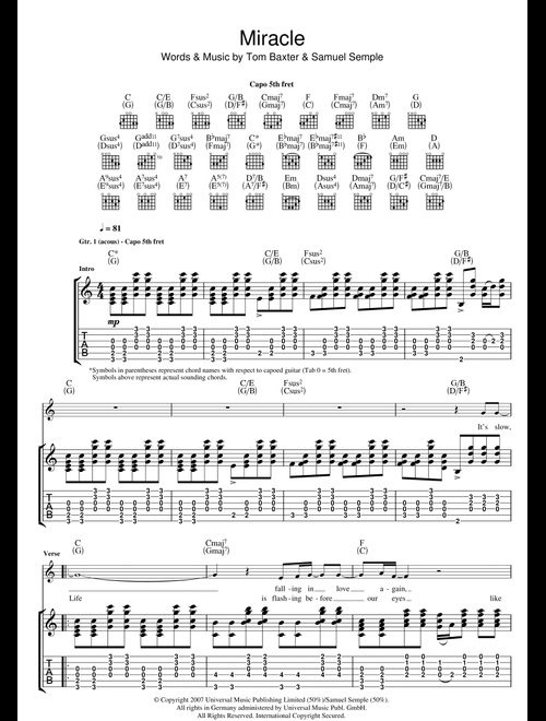Miracle - Tom Baxter (Guitar Tab)