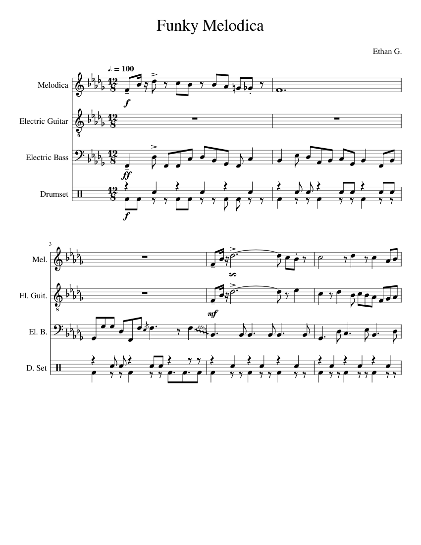 Funky Melodica Sheet music for Guitar, Bass guitar, Drum group