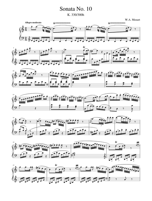 Mozart - Piano Sonata No. 10 in C Major, K. 330/300h, I. Allegro moderato (Excerpt)
