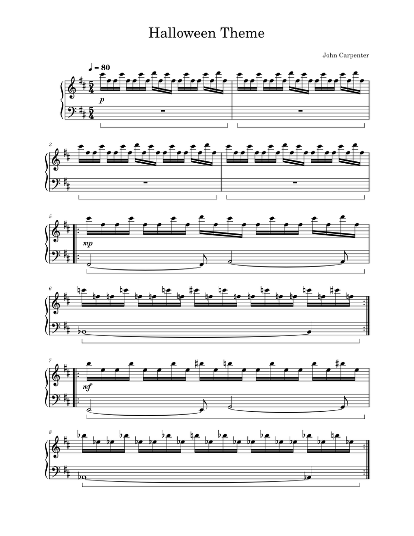 Halloween theme – John Carpenter Sheet Music for Piano (Solo