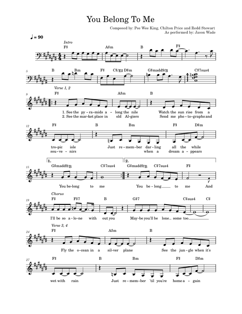 You belong to me Jason Wade (Lead Sheet) Sheet music for Piano (Piano