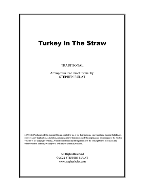 Turkey In The Straw (Traditional) - Lead sheet in original key of G (instrumental and vocal) (Arr. Stephen Bulat) (Large Ensemble)