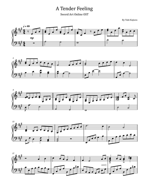 A Tender Feeling (Arr. poon) - Sword Art Online (Easy Piano)