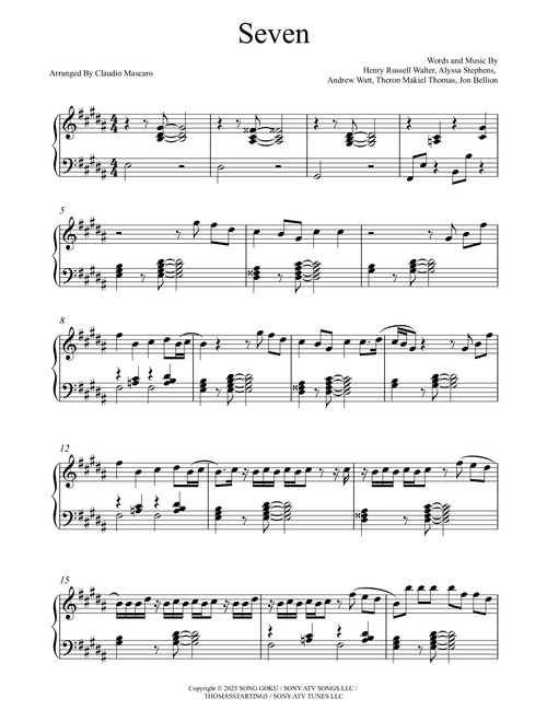 Seven (Arr. Claudio Mascaro) - Jungkook Feat. Latto (Piano Solo)