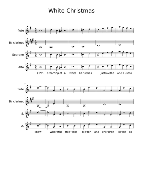 White Christmas Flute Clarinet and Vocal in G (Easy)