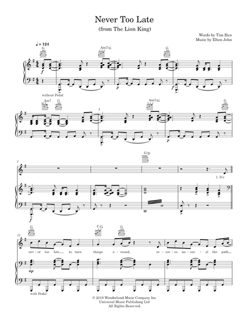 Never too late - Elton John (Piano-Voice-Guitar)