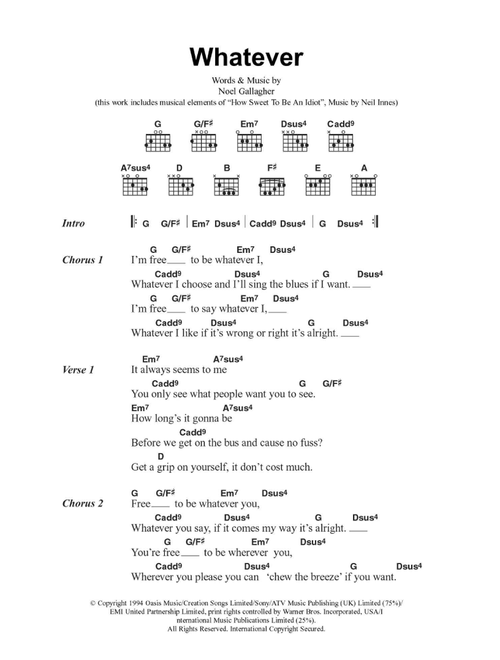 Whatever - Oasis (Guitar Chords-Lyrics)