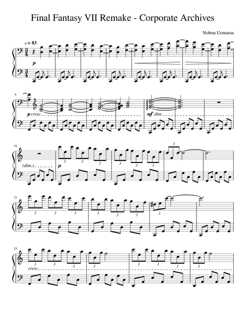 Final Fantasy VII sheet music by wilmabeats | Play, print, and