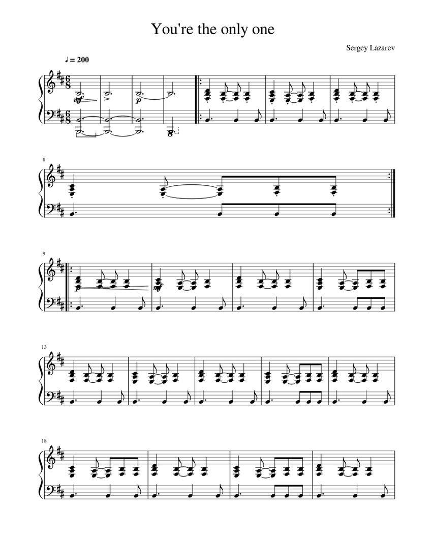 You're the only one - Sergey Lazarev Karaoke Sheet Music for Piano