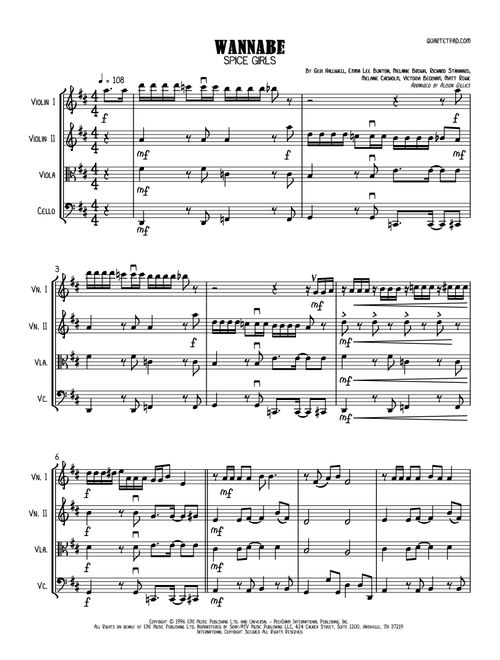 Wannabe (Arr. Alison Gillies) - Spice Girls (String Quartet)