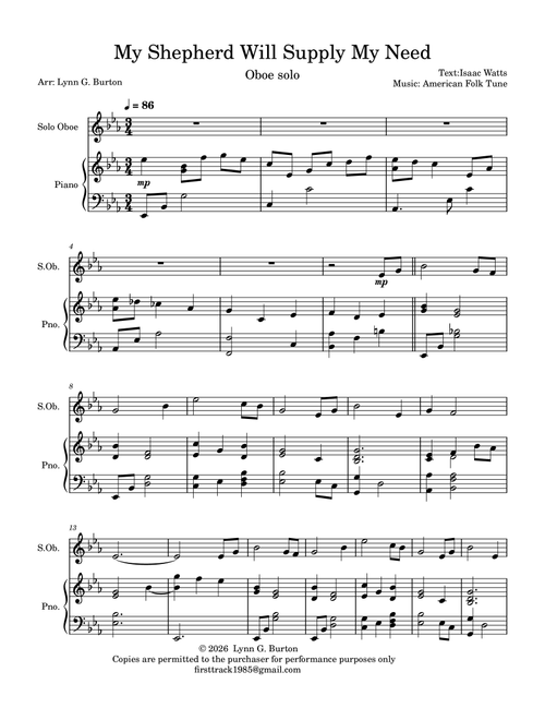 My Shepherd Will Supply My Need (Arr. Lynn G. Burton) - Isaac Watts (Oboe and Piano)