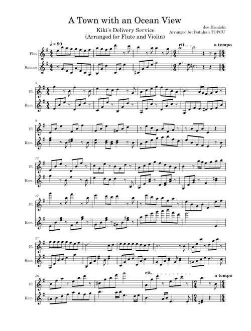 A Town With Ocean View (Joe Hisaishi) - Kiki's Delivery Service Flute Violin Duet