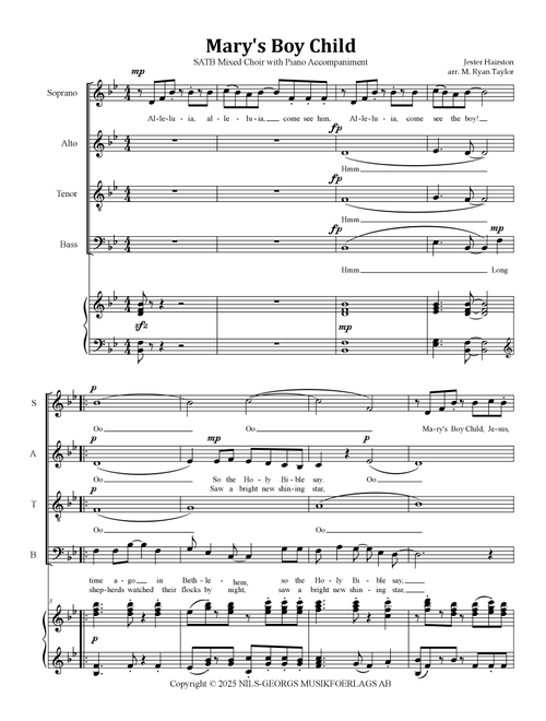 Mary's Boy Child (Arr. M. Ryan Taylor) - Jester Hairston (Choral, SATB)