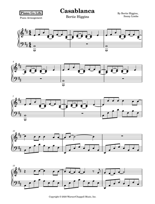 Casablanca (Arr. Piano Go Life) - Bertie Higgins, Sonny Limbo (Piano Solo)