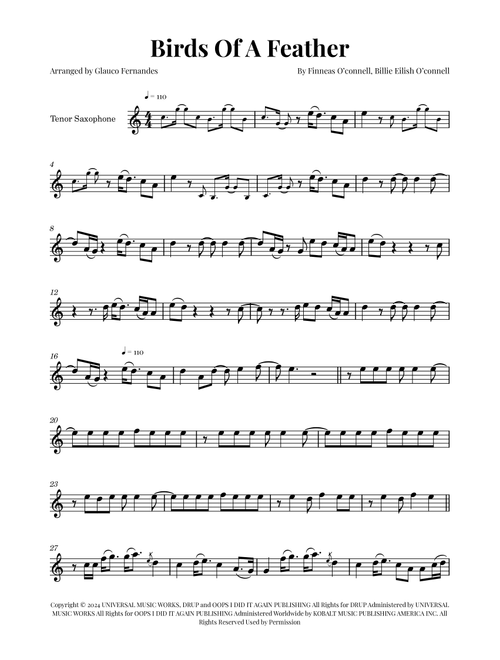 Birds Of A Feather (Arr. Glauco Fernandes) - Billie Eilish (Tenor Sax Solo)